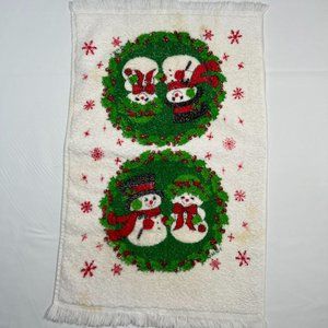 Snowman Christmas Hand Towel Wreath Snowflakes Holiday Towel STAINED‎